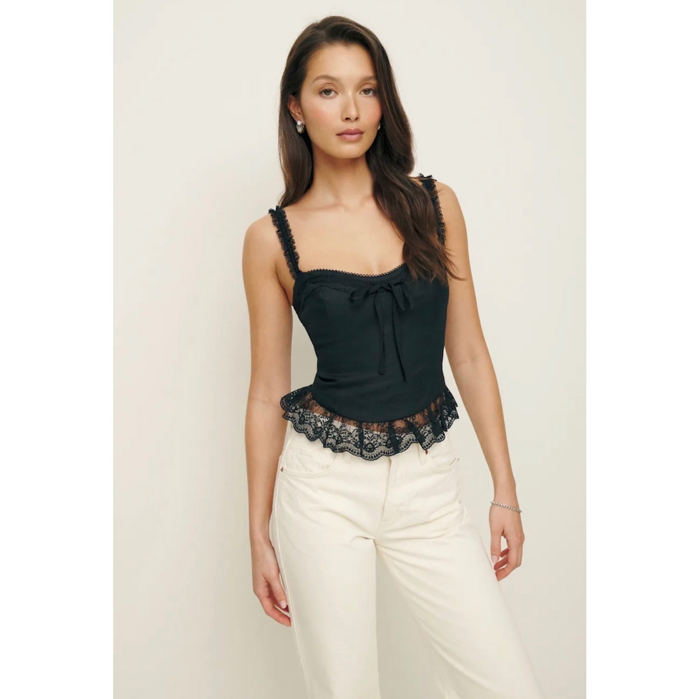Reformation Paola Linen Top in Black - Picture 4 of 7